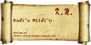 Koós Milán névjegykártya